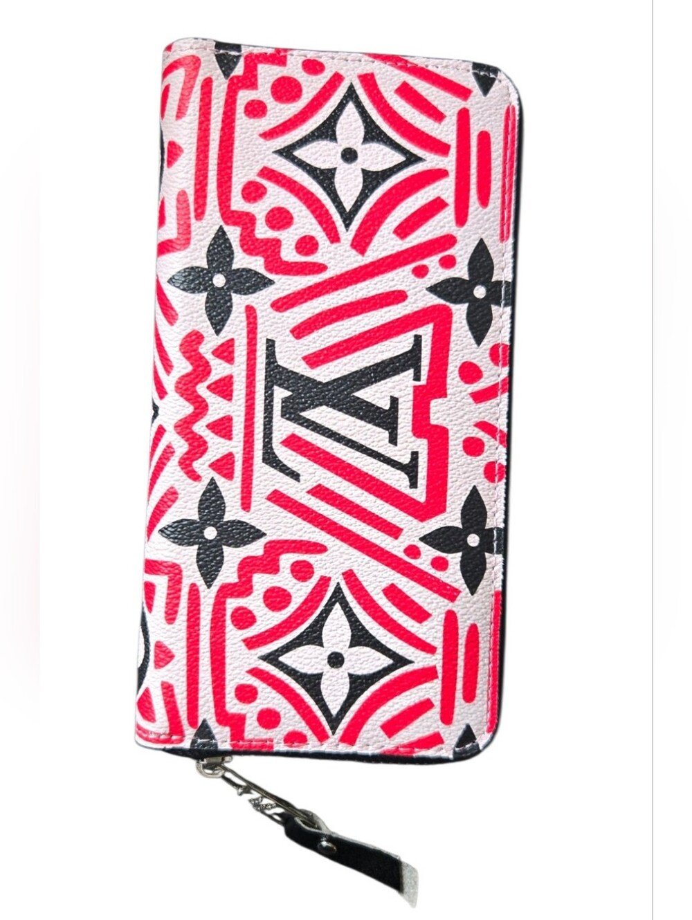Pink, White & Black Monogram Zip Wallet Phone Case